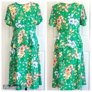 Loft Petites Green Floral Print 2 PC Peplum Midi Skirt Set 4P